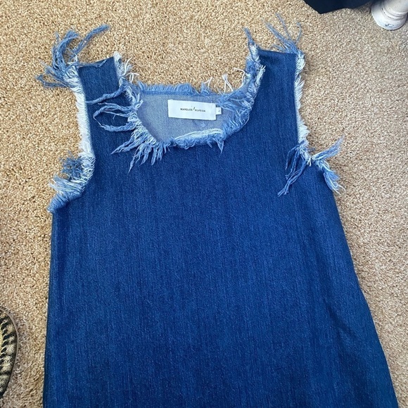 Marques Almeida Asymmetrical Hem Dark Was Denim Mini Shift Sleeveless Dress - Picture 8 of 12